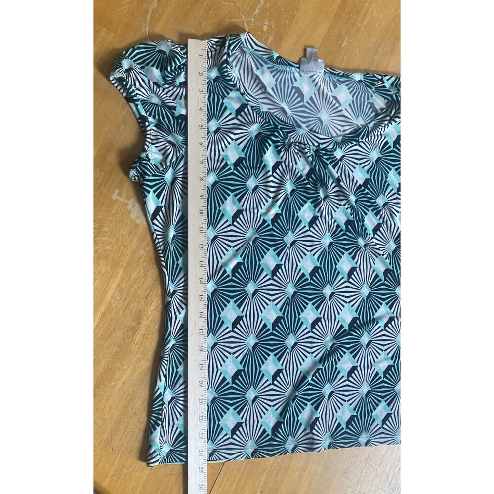 Worthington Top XL Womens Geometric Blue SS Puff Pullover Blouse Colorful Print - Picture 10 of 11